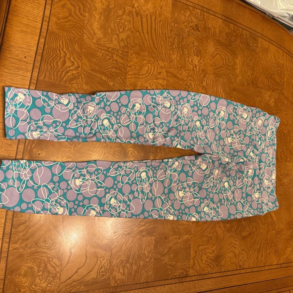 LuLaRoe Blue and Purple Floral Leggings Minnie Mouse One size